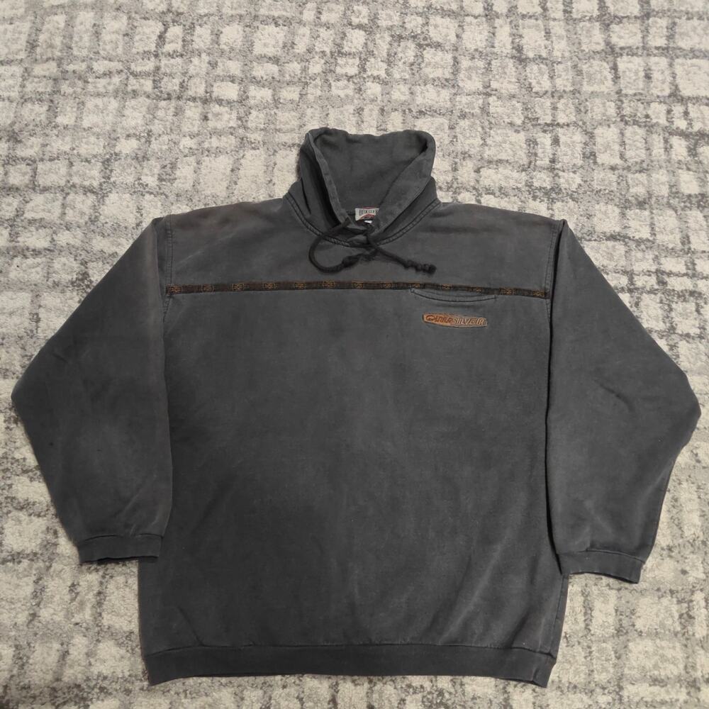 Vintage 90s Quiksilver Sweatshirt Oversized Faded Black Tribal Surf Hoodie L